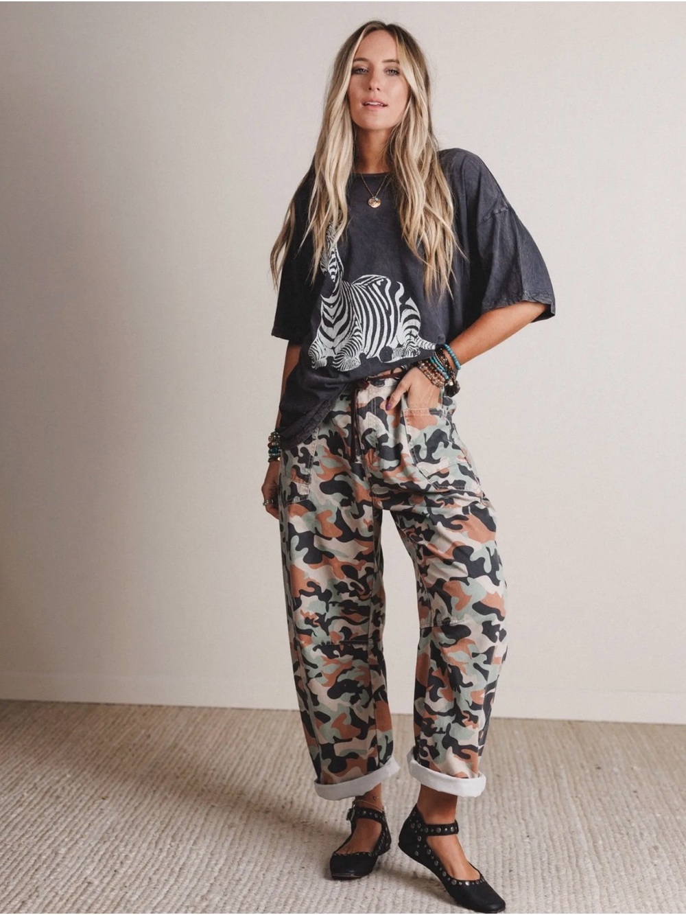 Three Bird Nest Golden Thistle Wide-Leg Camo Pants NWT Size Small